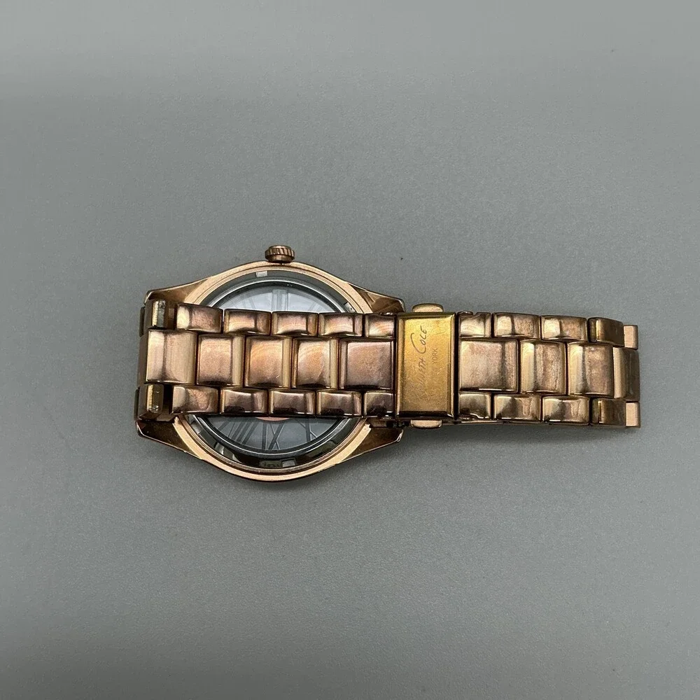 Kenneth Cole Womens Watch 40mm Rose Gold Dial Crystal Bezel New Battery 6.25
